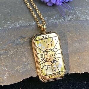 World 18k Gold Plated Stainless Steel Tarot Necklace Tarnish Free